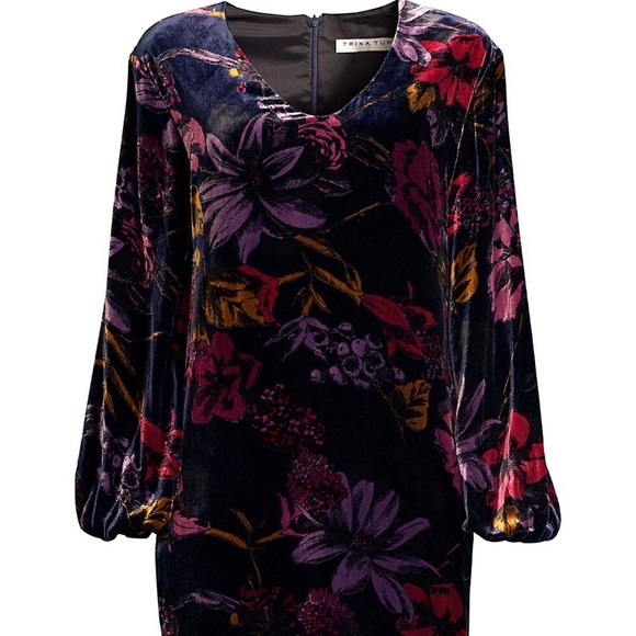 NWT TRINA TURK Eclair Floral Velvet Shift Dress Size Large - Picture 5 of 6